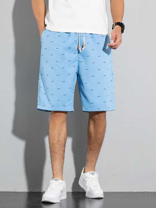 Fish Bone Allover Print Shorts Men's Casual Solid Shorts