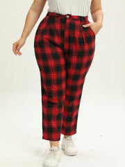 Women's Plus Plaid Print High Rise Wide Leg Trousers