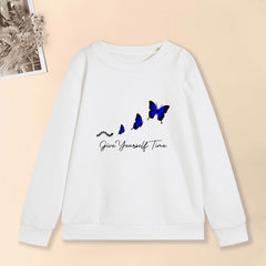 Girls Creative Butterfly Graphic Sweatshirt Round Neck Pullover Top