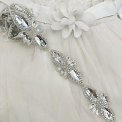 Elegant Glass Buckle with Golden Leaves and Crystal Beads