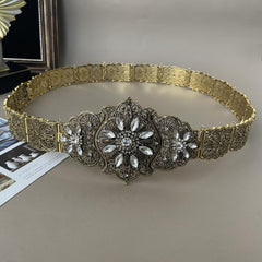 Slavic Women's Belt with Rhinestones and Metal Detail