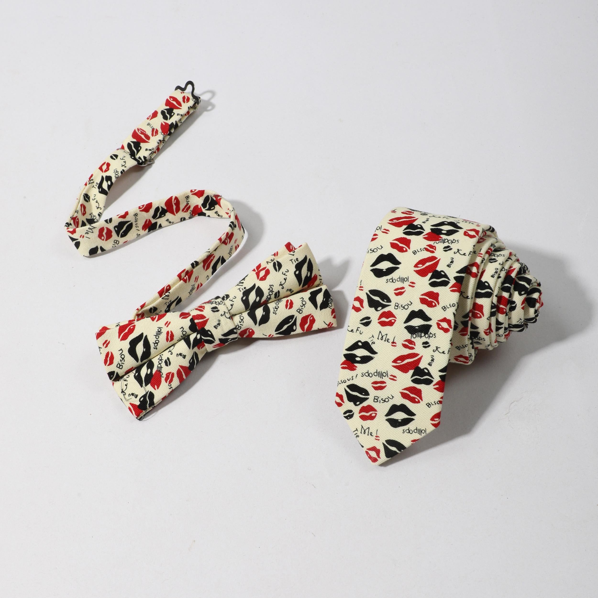 Men's Lip Pattern Necktie Bow Tie Set Business Wedding Party Wear