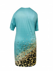  Casual Dress Women's Plus Colorblock Glitter Leopard Print