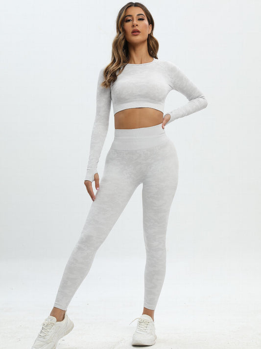 Women's Camo Print Yoga Set Crop Top & Butt Lifting Leggings