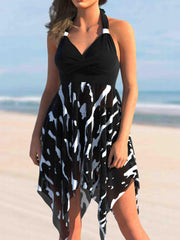  Butterfly Print Tankini Set with Asymmetrical Trim