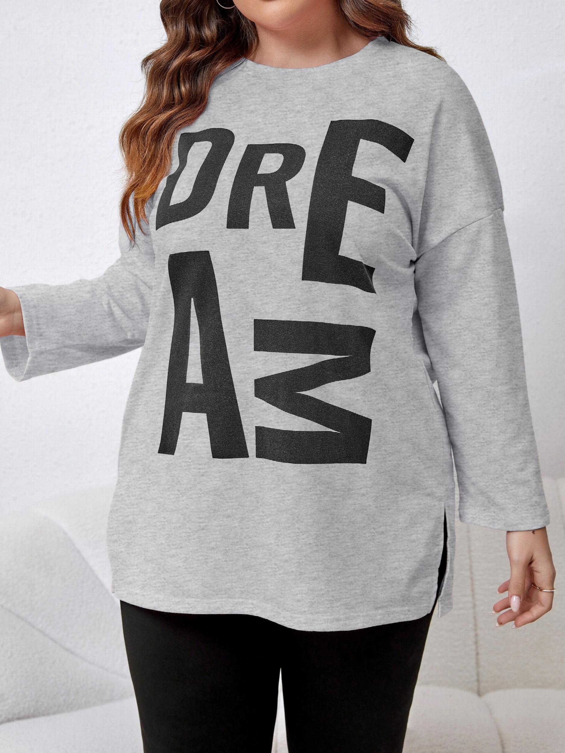  Lounge Set Women's Plus Letter Print Long Sleeve Tee & Pants