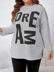  Lounge Set Women's Plus Letter Print Long Sleeve Tee & Pants