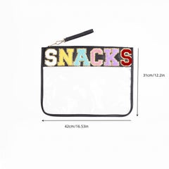 Chenille Letter Patch PVC Pouch Zipper Transparent Travel Cosmetic Bag
