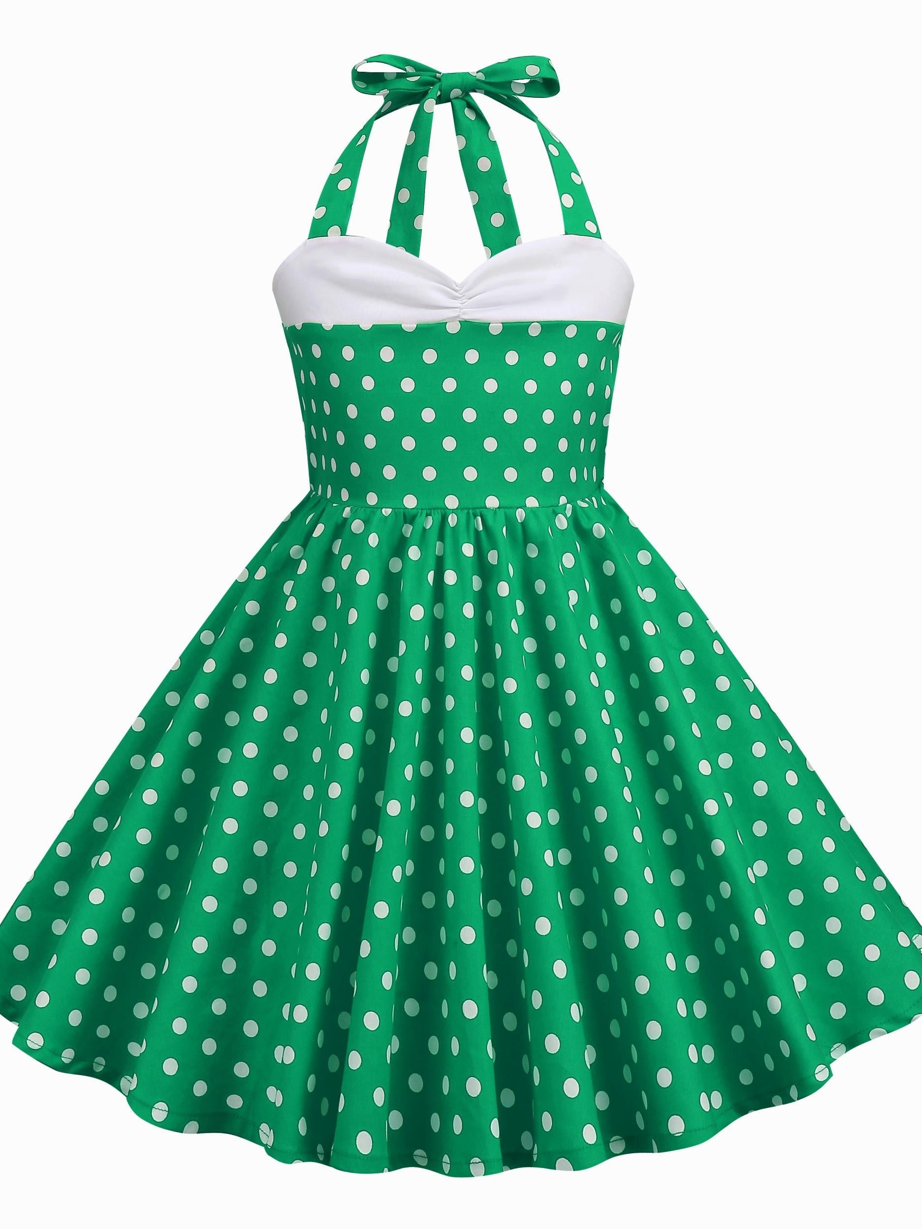 Girls Polka Dots Halter Neck Princess Dress for Party