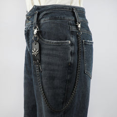 Men's Retro Metal Leaf Leather Card Plaid Waist Chain Pants Chain