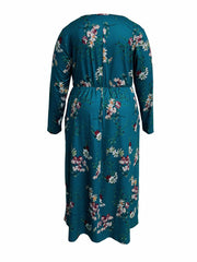  Floral Print Long Sleeve Round Neck Dress