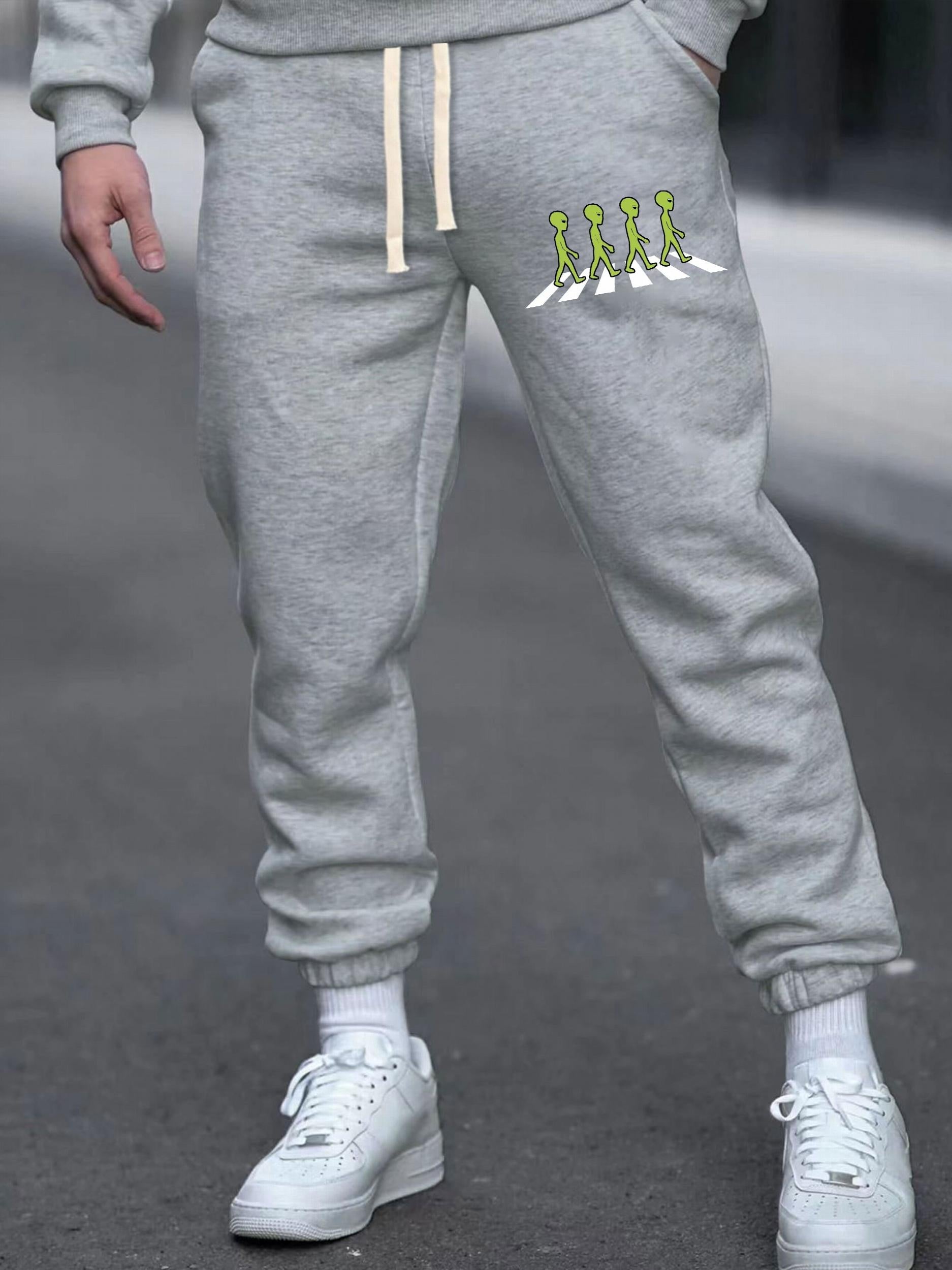 Men's Alien Graphic Joggers with Stretch and Drawstring