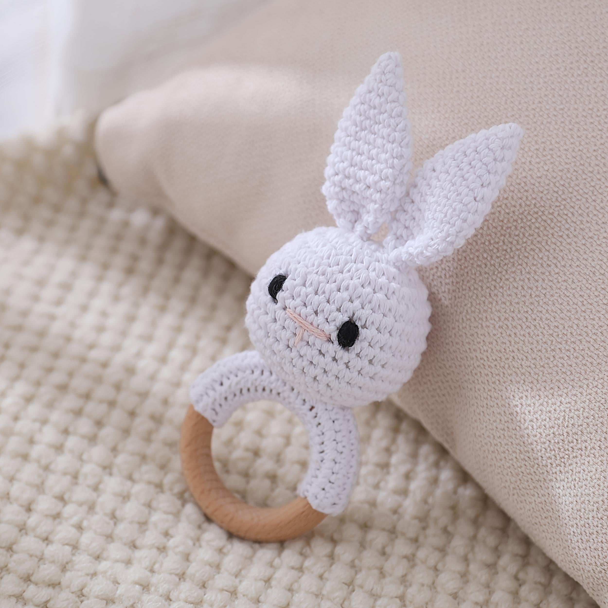 Crochet Bunny Rattle Toy with Wooden Ring - Perfect Kids Keepsake Gift