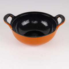 Vintage Enameled Cast Iron Dutch Oven W/ Wooden Lid