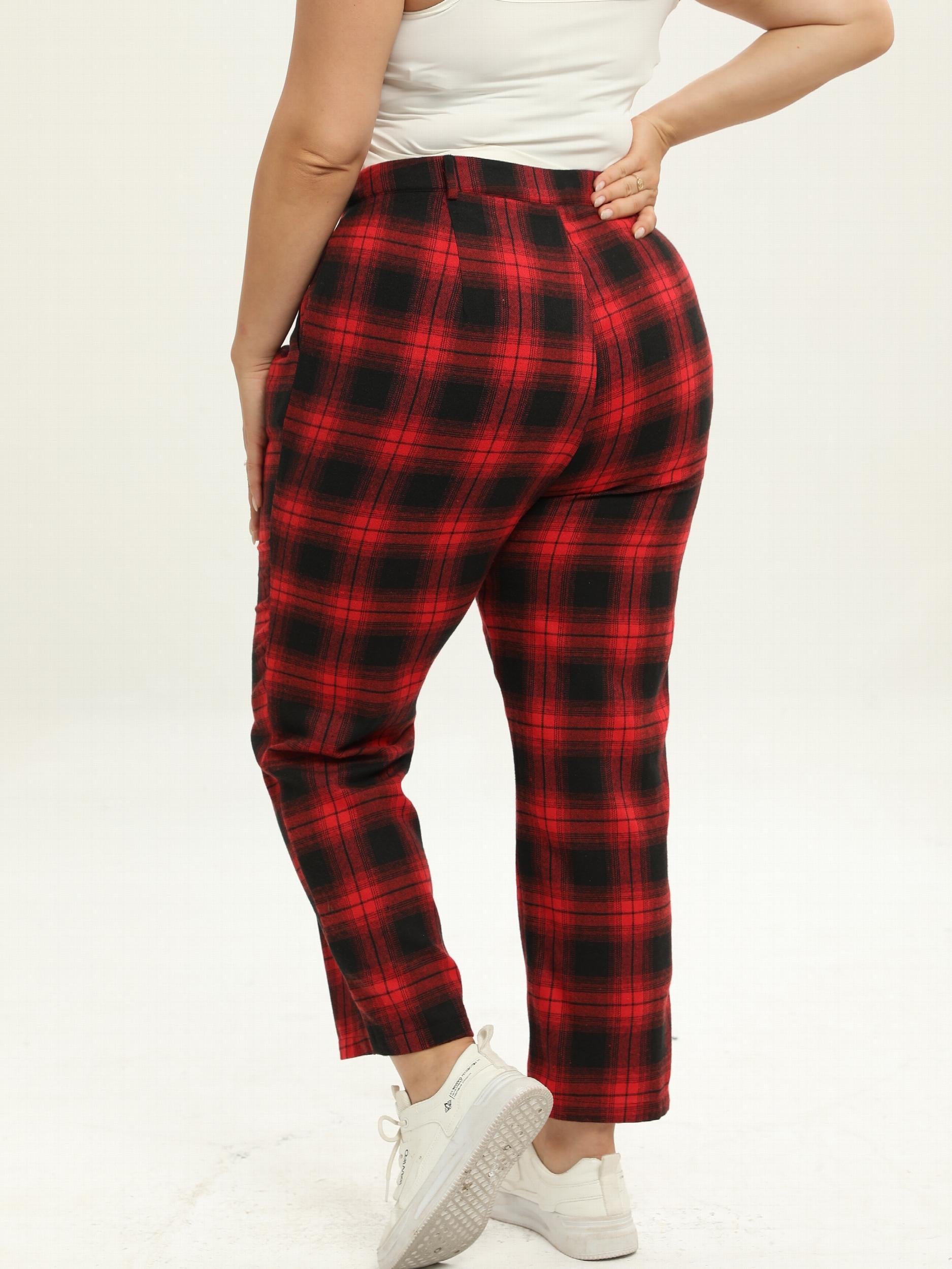 Women's Plus Plaid Print High Rise Wide Leg Trousers