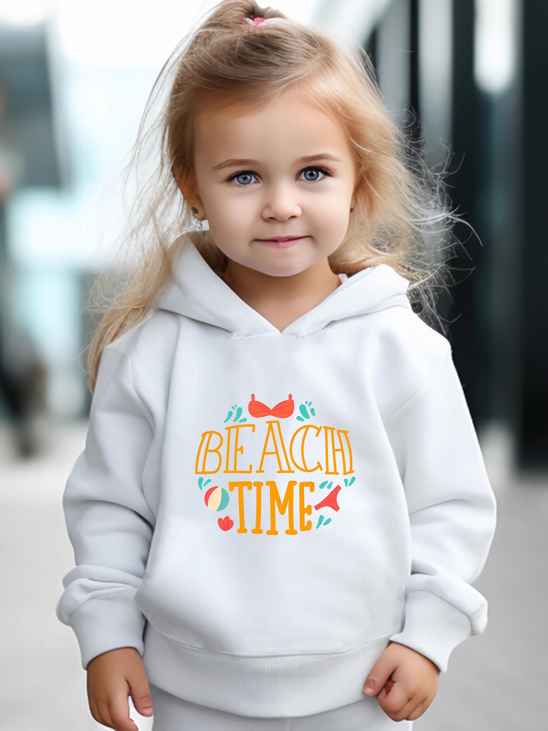 Be Ach Time Pattern Long Sleeve Hooded Sweatshirt Girls