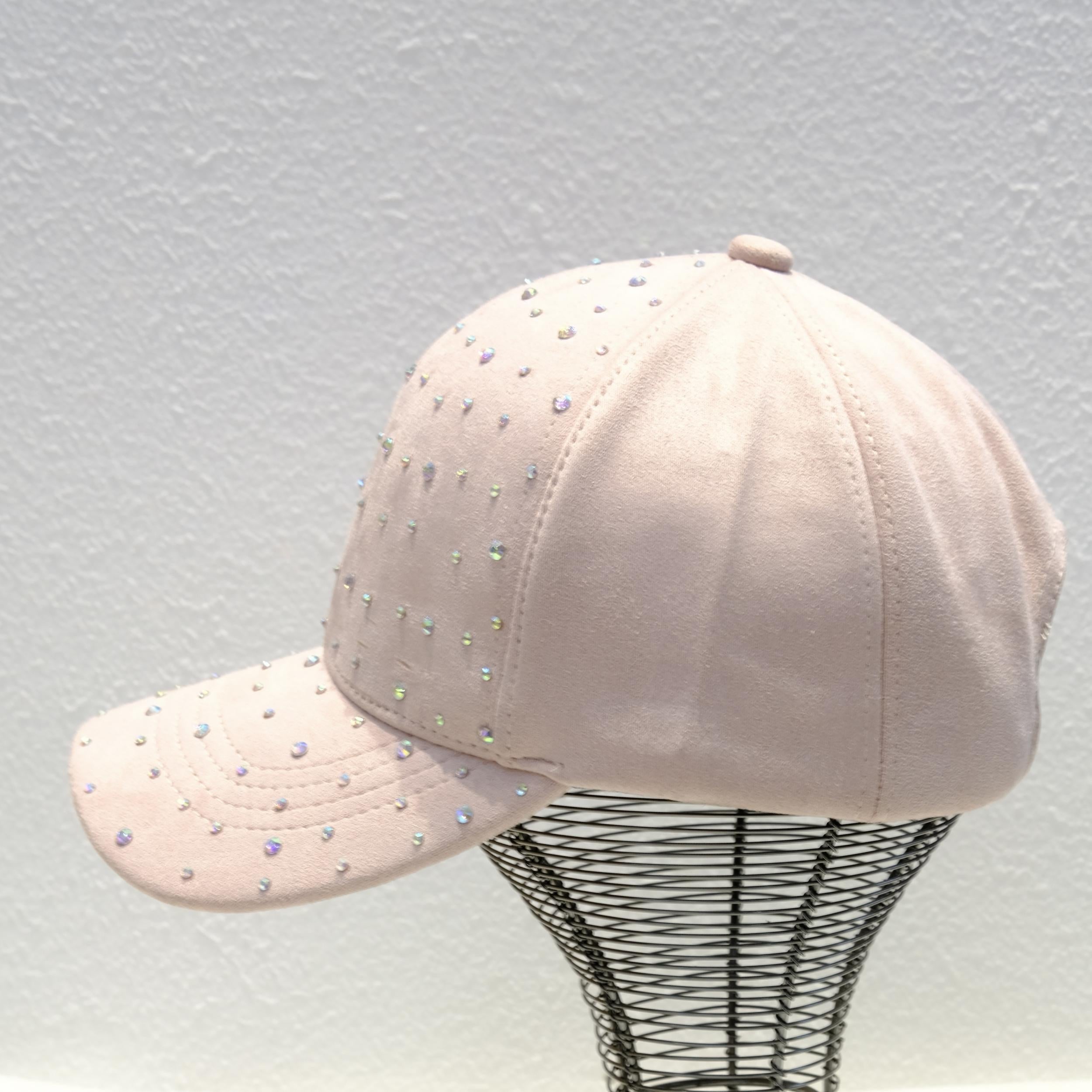 Pink Suede Baseball Cap Full Rhinestone Decor Sunscreen Dad Hats