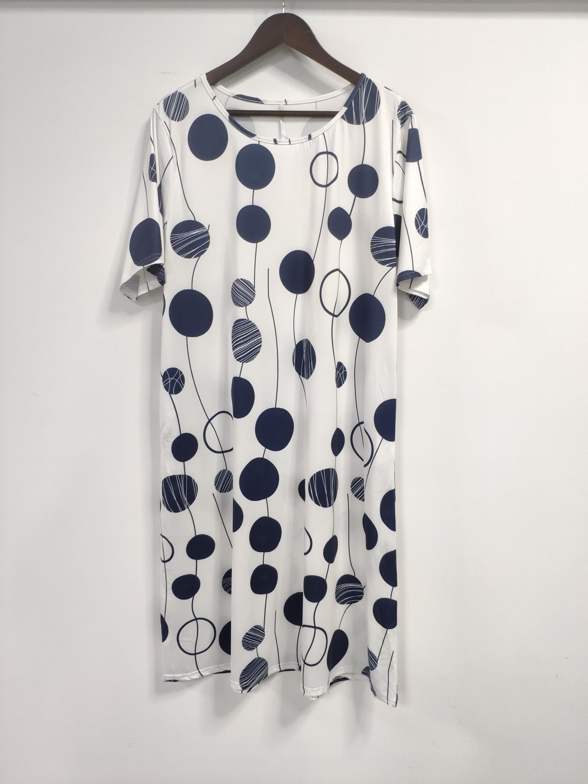  Dot Print Short Sleeve Dress With Pockets