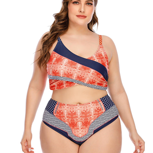  Colorblock Bikini Set Crop Tank Top & Underwear Swimsuit