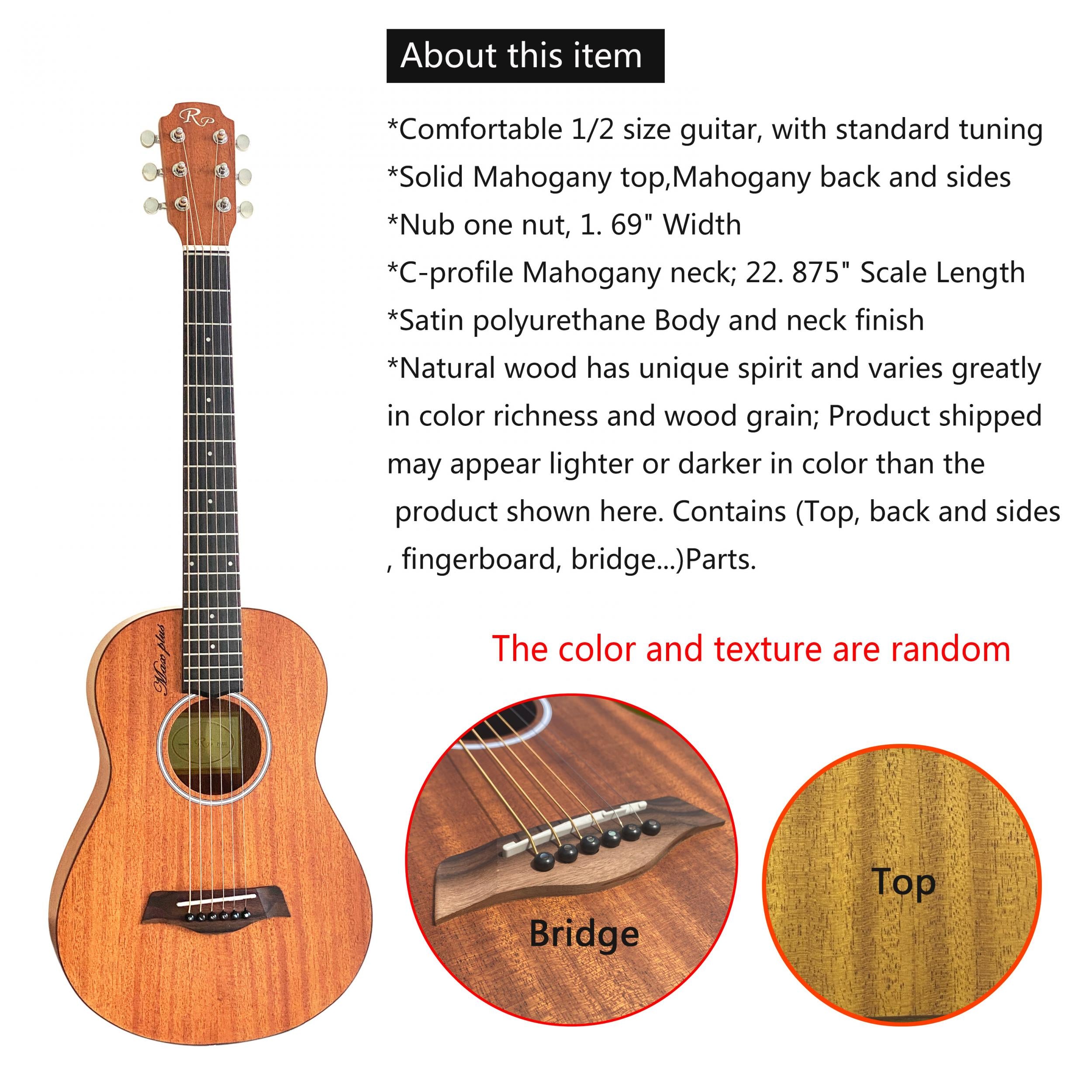 RP TG100MAX PLUS VI Solid Mahogany Small Body Acoustic Travel Guitar Natural