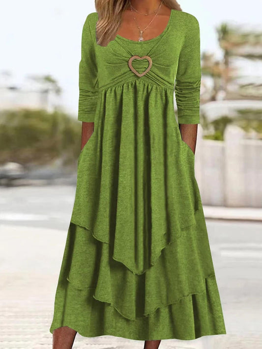  Long Sleeve Heart Ring Round Neck Maxi Dress