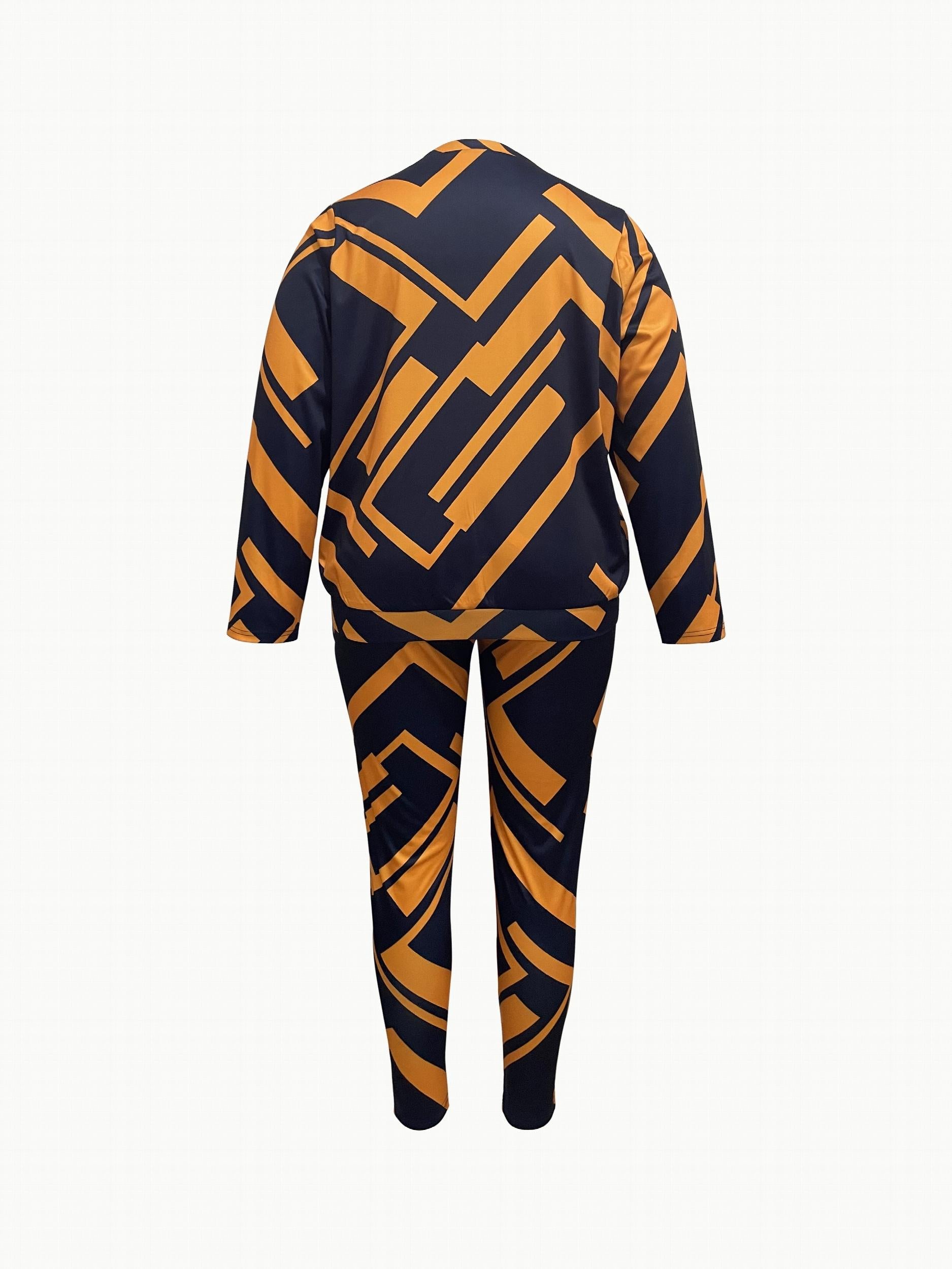 Women's Plus Geo Print Top & Pants 2 Piece Set