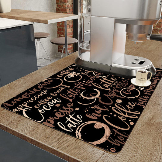 Absorbent Coffee Printed Drain Mat for Kitchen and Bathroom