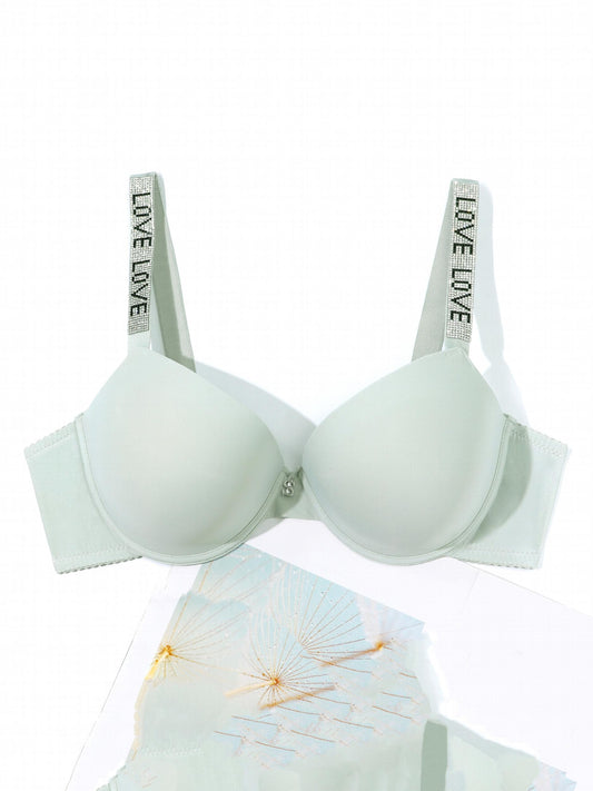  Rhinestone Letter Tape Push Up T-shirt Bra
