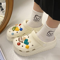Women's Cartoon Decor Clogs Slip On Round Toe Thick Bottom Slides Shoes