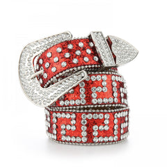 Y2K Sparkly Glitter Belt Geometric Rhinestone Decor Hip Hop PU Leather Belt