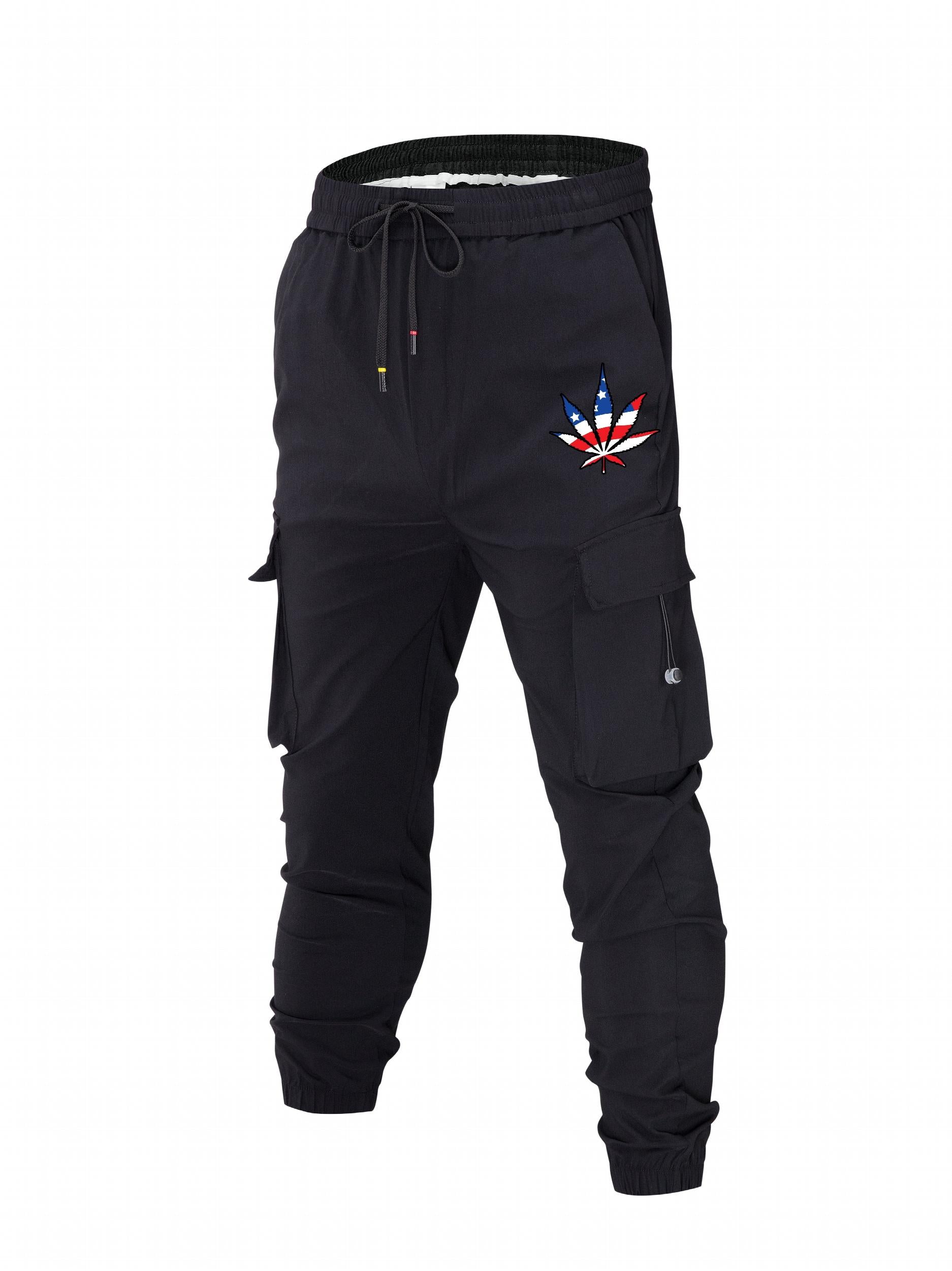 Men s Leaf Print Drawstring Cargo Pants