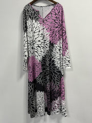  Boho Dress Women's Plus Allover Print Long Sleeve Button Decor