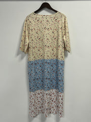  Colorblock Ditsy Print Notched Neck Dress
