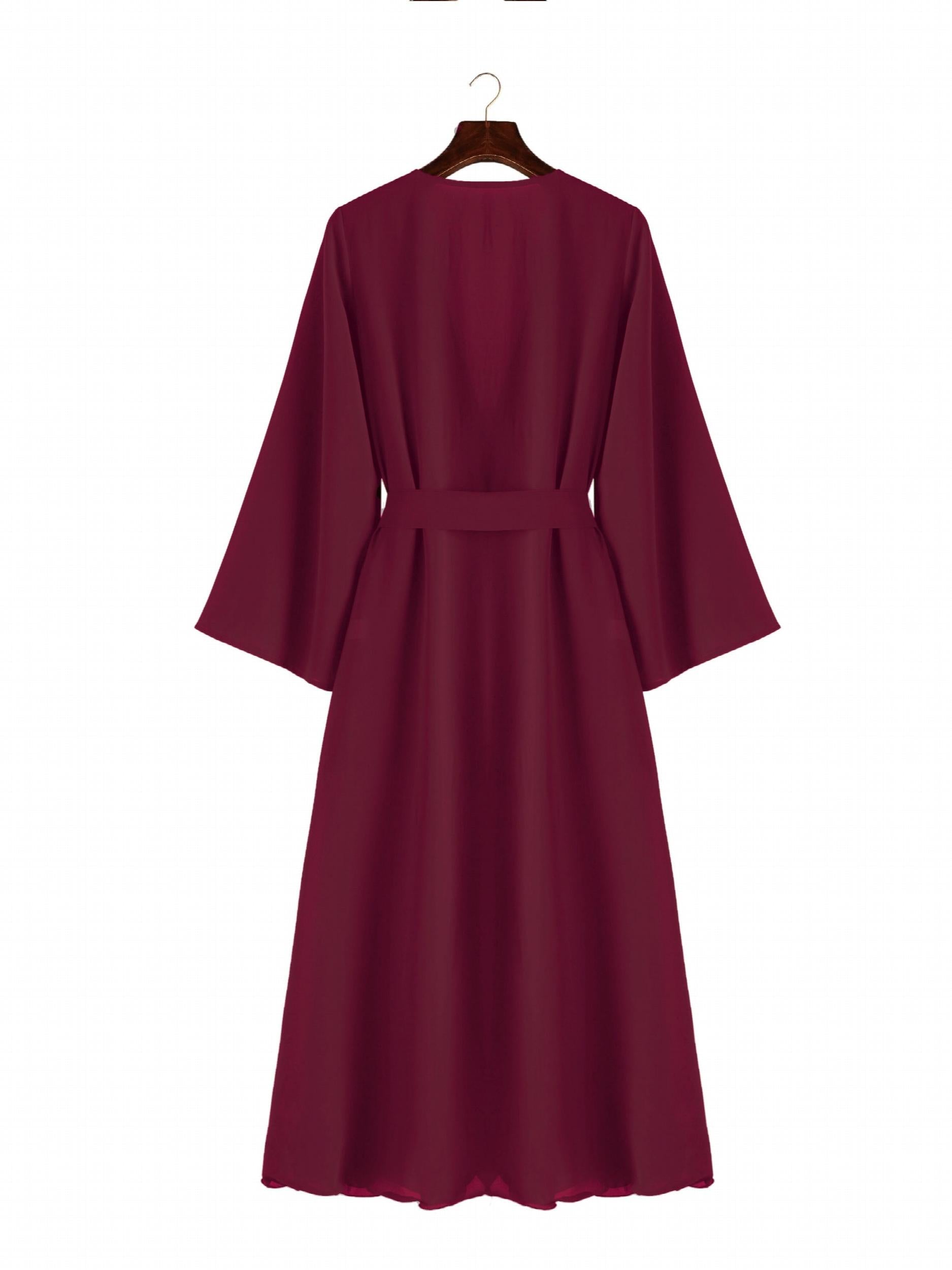 Sheer Kimono Long Sleeve Tie Front Solid Robes Women's Swimwear