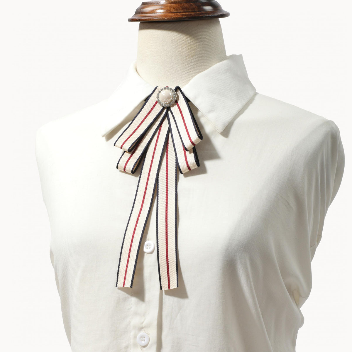 Women's Professional Bow Tie Faux Pearl & Rhinestone Ribbon Neck Tie