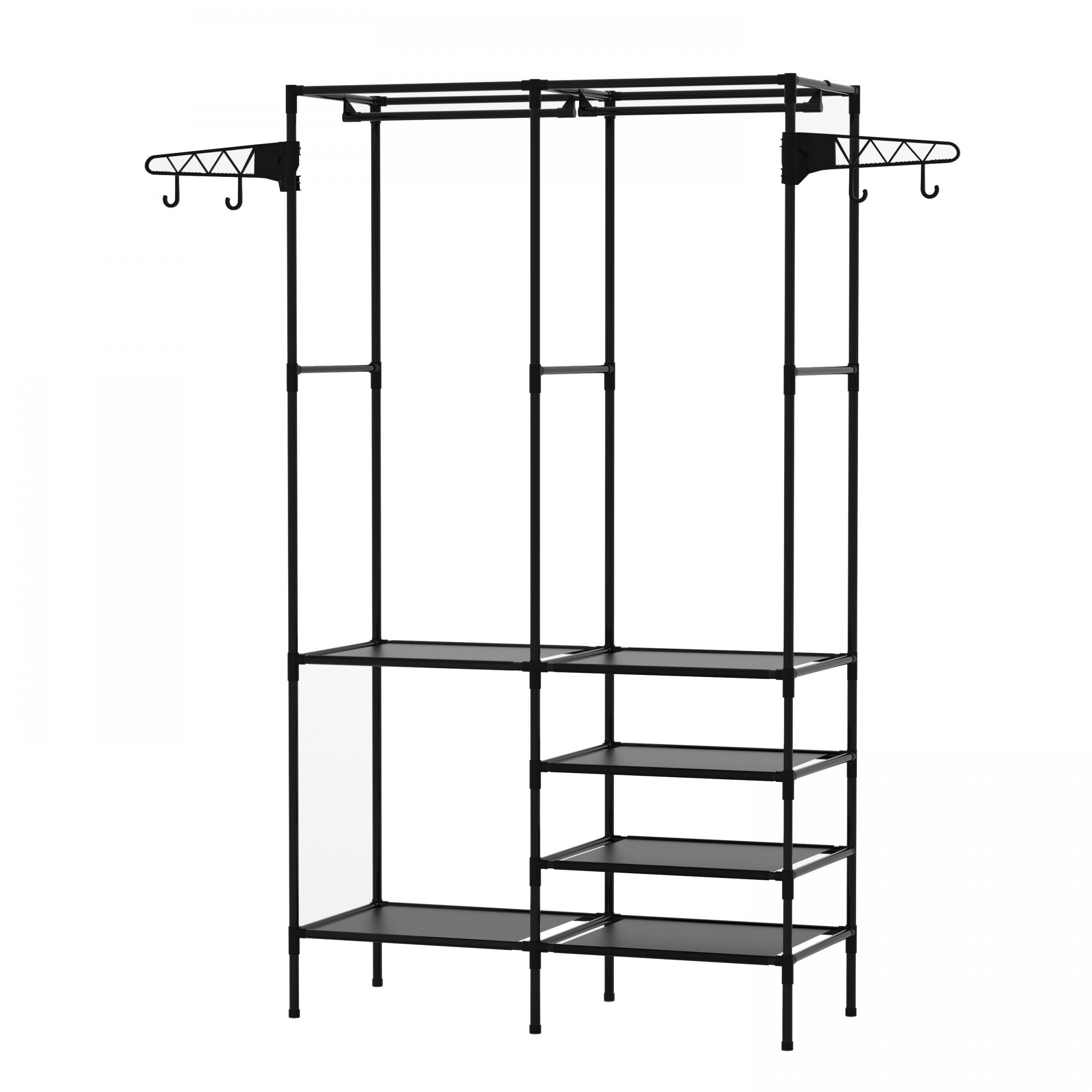 Metal Clothes Storage Rack with Shoe Storage and Hooks