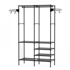 Metal Clothes Storage Rack with Shoe Storage and Hooks