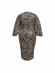 Women's Plus Leopard Print Bell Sleeve Round Neck Slim Fit Dress