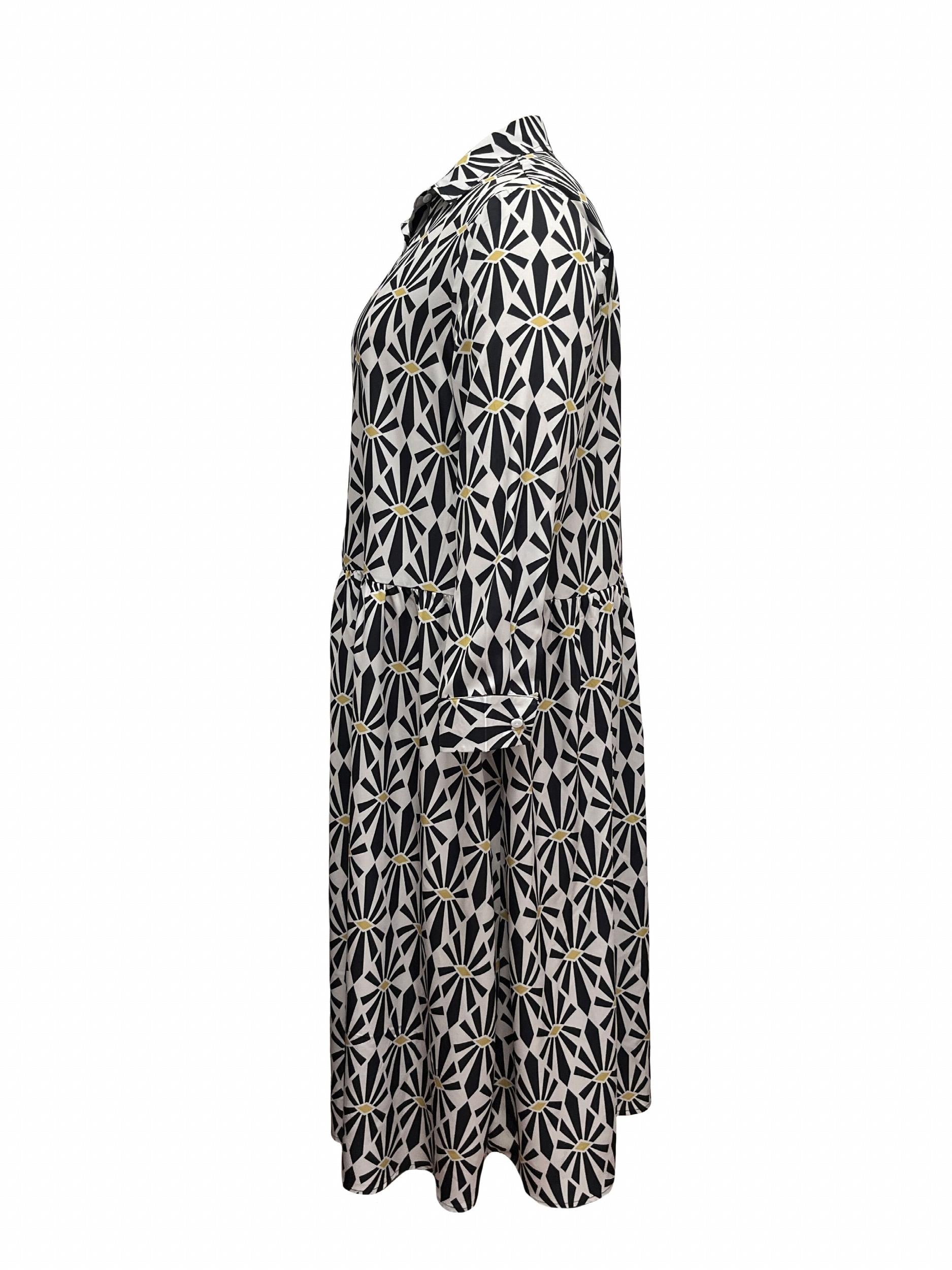  Geo Print Button Up Maxi Shirt Dress