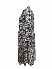  Geo Print Button Up Maxi Shirt Dress
