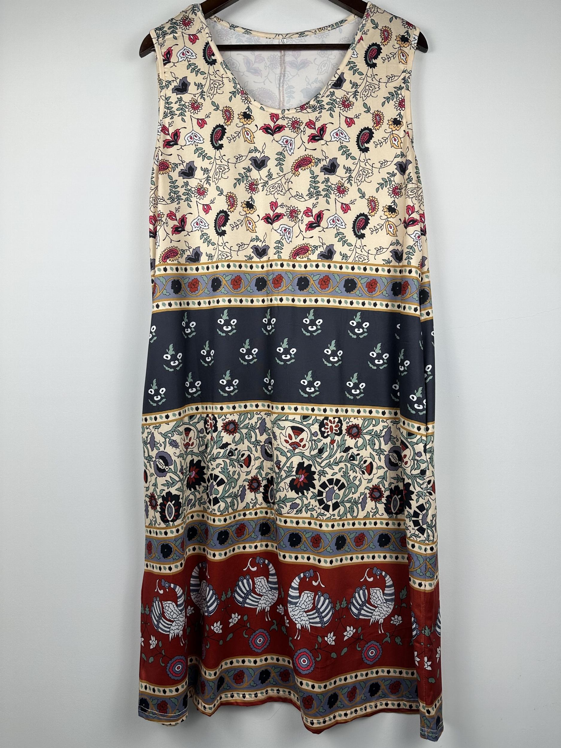  Casual Tank Dress Women's Plus Print Round Neck