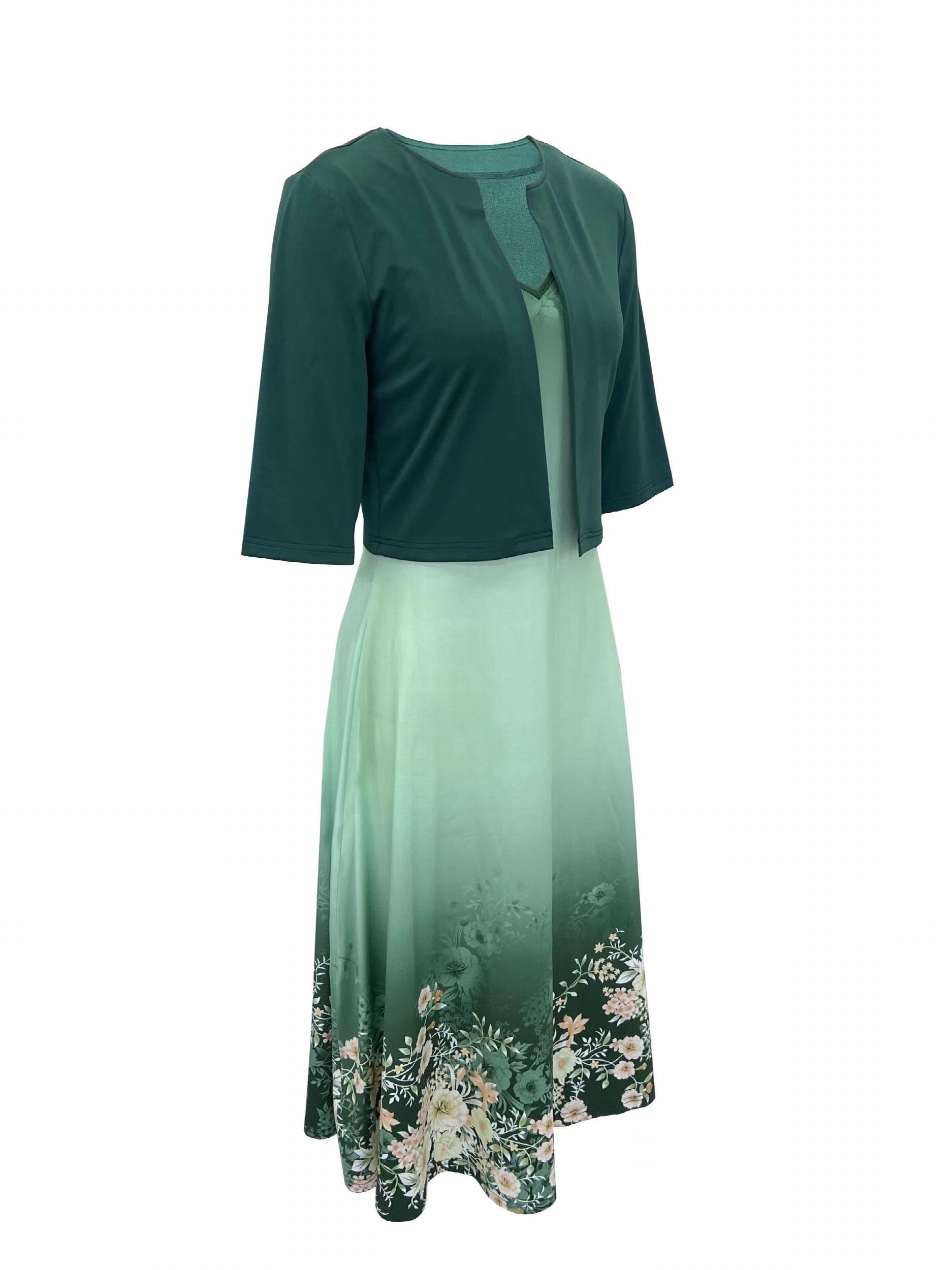 Floral Print Dress Set Cardigan & Tank Outfits
