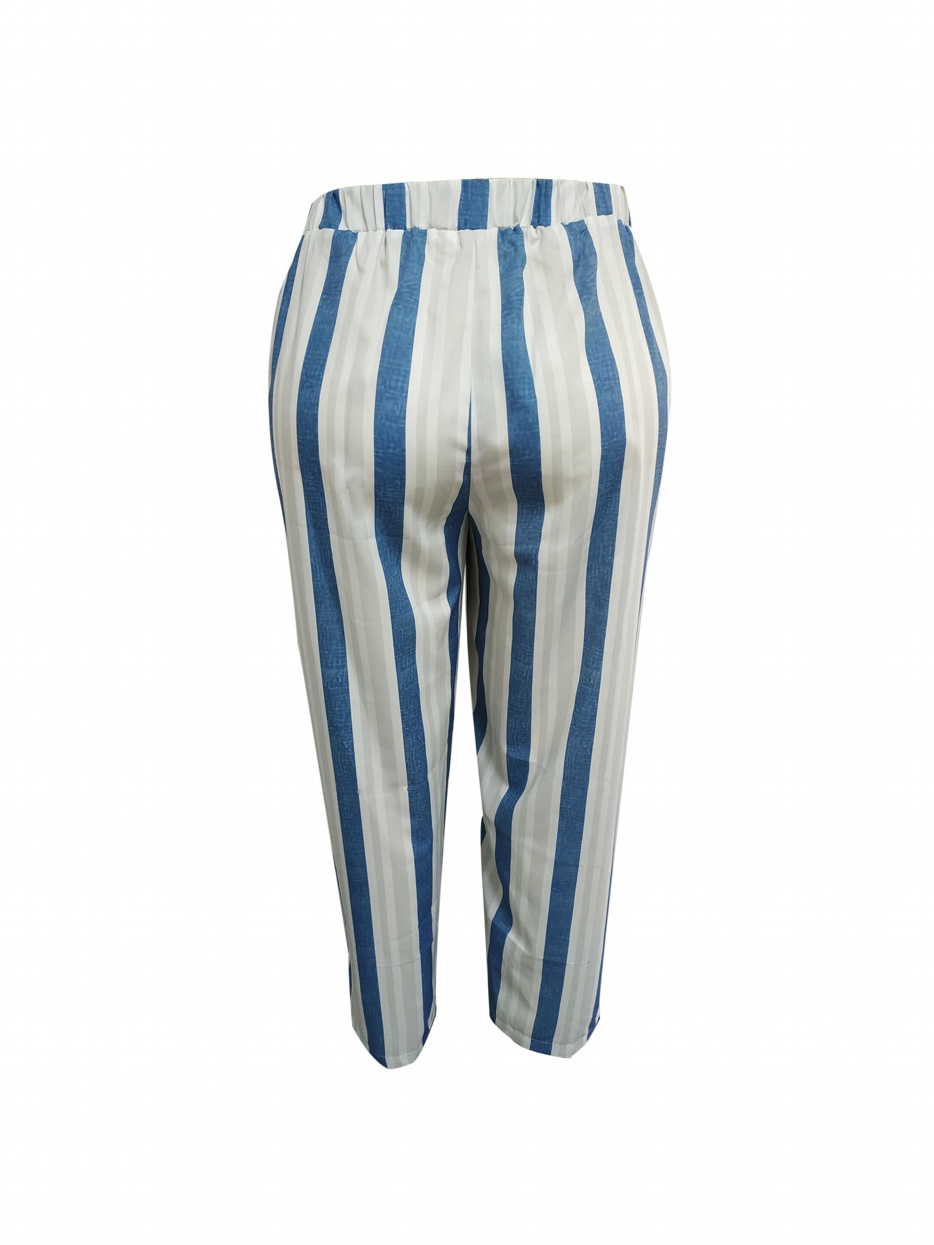 Stripe Print Button Decor Elastic High Rise Loose Fit Trousers