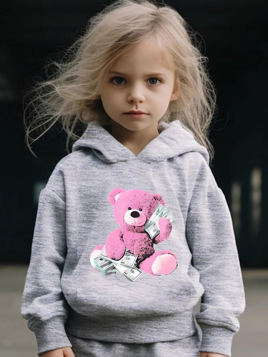 Sweet Bear Print 2pcs Girls Outfits for Sports Spring Fall Outdoor Gift