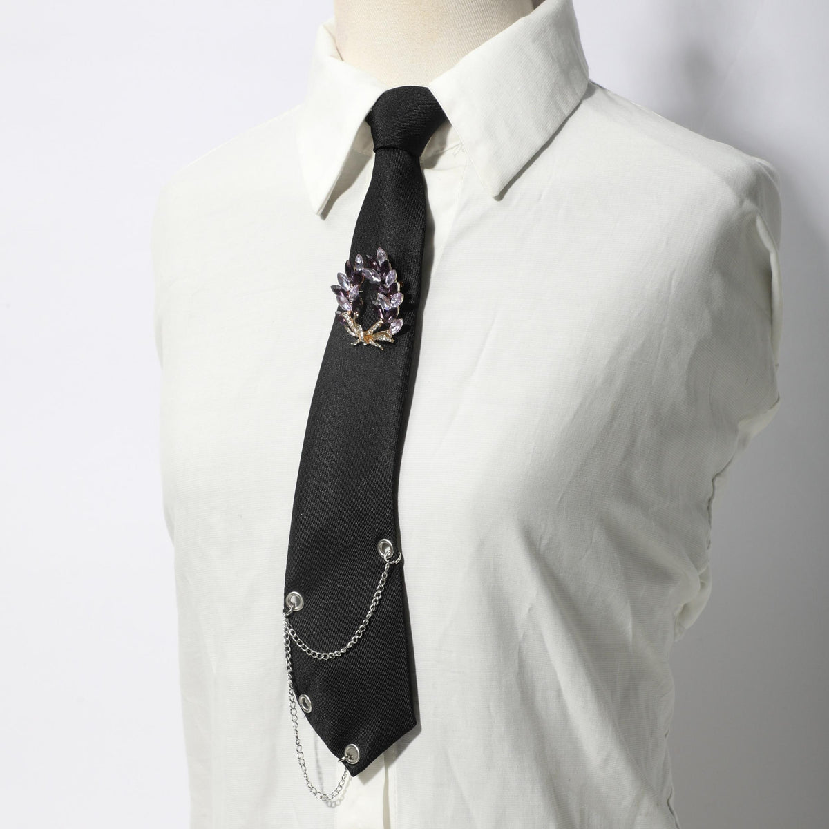 Crystal Flower Crown Tie Metal Tassel Necktie Prom Accessories