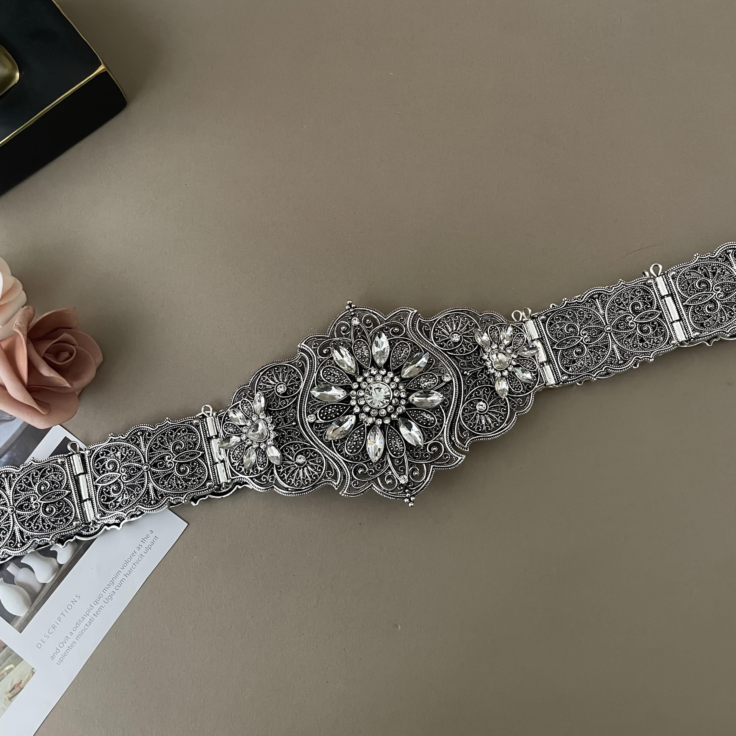 Slavic Women's Belt with Rhinestones and Metal Detail