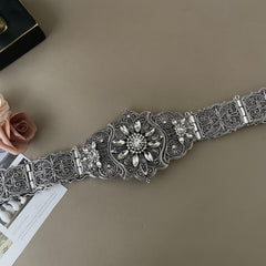 Slavic Women's Belt with Rhinestones and Metal Detail