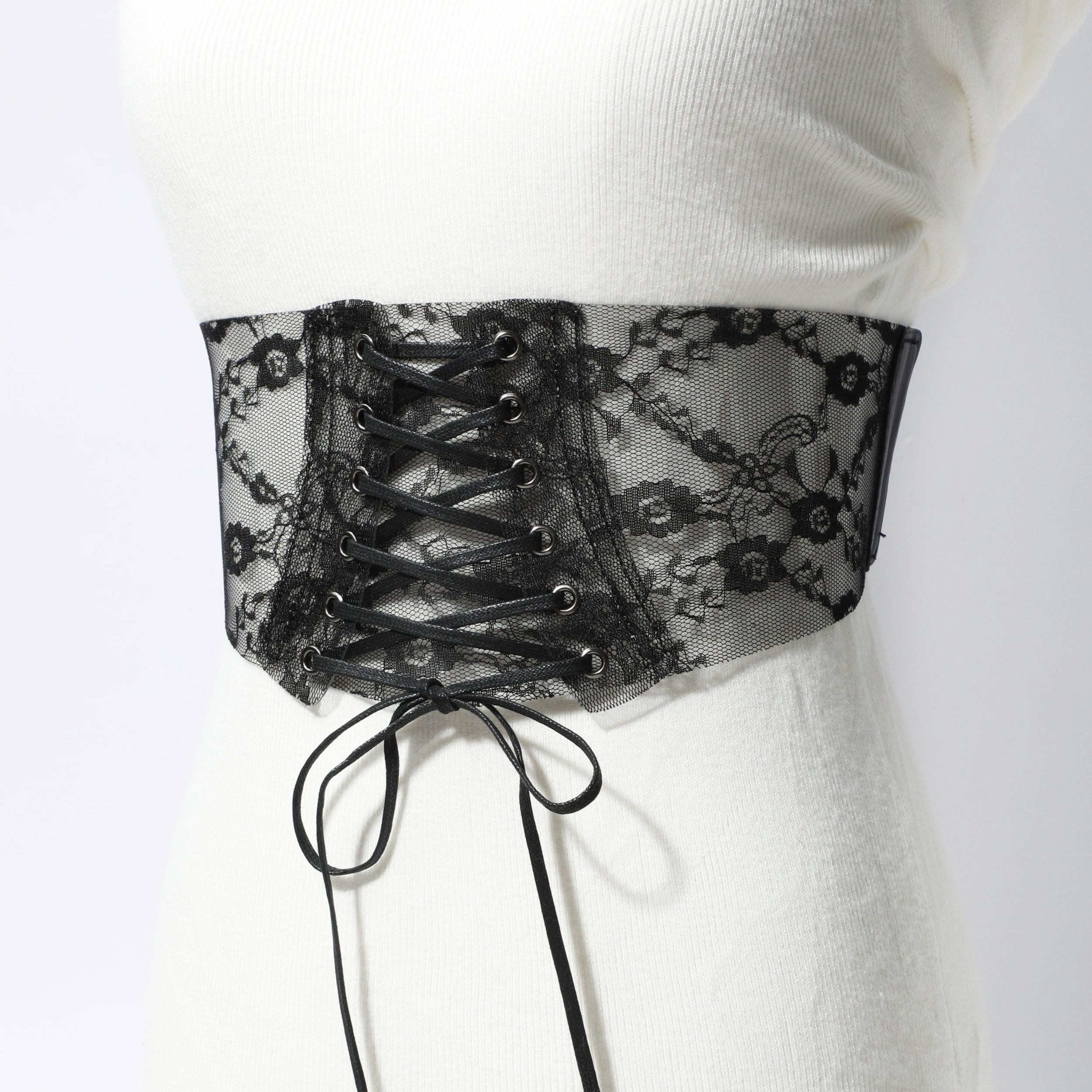 Transparent Lace Corset Belt Bowknot Floral Waistband Cinch Waspie Belts