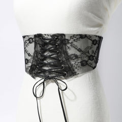Transparent Lace Corset Belt Bowknot Floral Waistband Cinch Waspie Belts