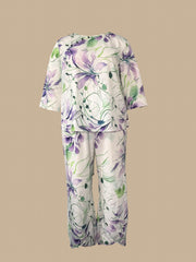 Women's Plus Floral Print Tee & Pants Outfit Set
